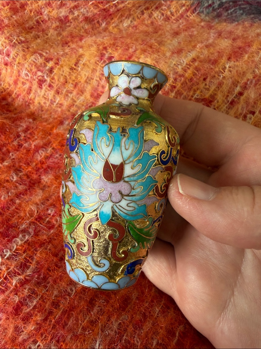 Vintage golden floral cloisonné vase, Chinese Antiques - Picture 2 of 7